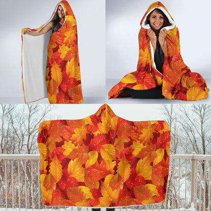 Elm Leave Autum Print Pattern Hooded Blanket-JTAMIGO.COM