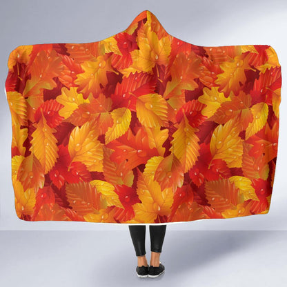 Elm Leave Autum Print Pattern Hooded Blanket-JTAMIGO.COM