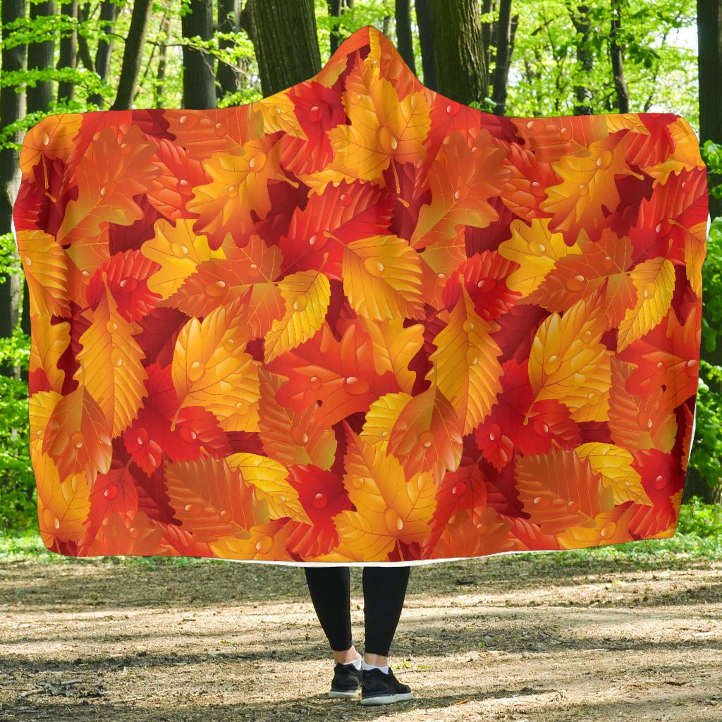 Elm Leave Autum Print Pattern Hooded Blanket-JTAMIGO.COM