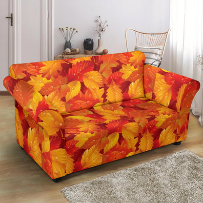 Elm Leave Autum Print Pattern Loveseat Slipcover-JTAMIGO.COM