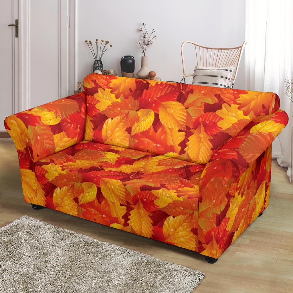 Elm Leave Autum Print Pattern Loveseat Slipcover-JTAMIGO.COM