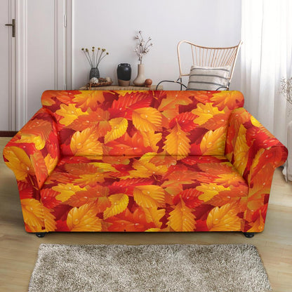 Elm Leave Autum Print Pattern Loveseat Slipcover-JTAMIGO.COM