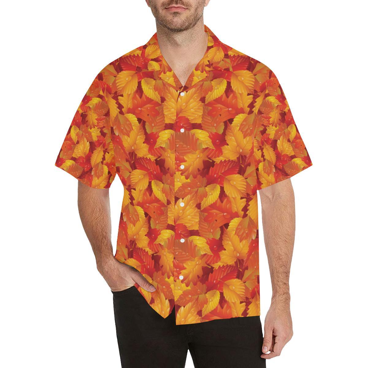 Elm Leave Autum Print Pattern Men Aloha Hawaiian Shirt