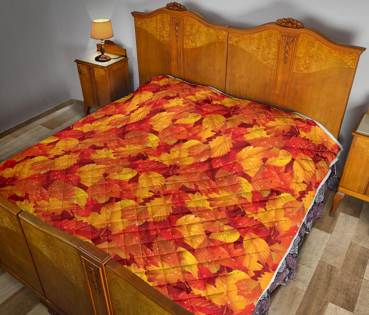 Elm Leave Autum Print Pattern Premium Quilt-JTAMIGO.COM