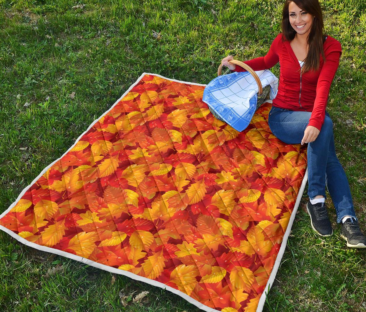 Elm Leave Autum Print Pattern Premium Quilt-JTAMIGO.COM