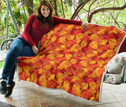 Elm Leave Autum Print Pattern Premium Quilt-JTAMIGO.COM