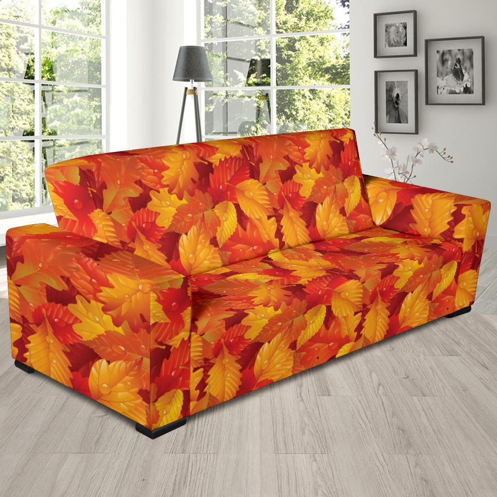 Elm Leave Autum Print Pattern Sofa Slipcover-JTAMIGO.COM