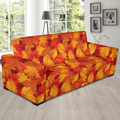 Elm Leave Autum Print Pattern Sofa Slipcover-JTAMIGO.COM