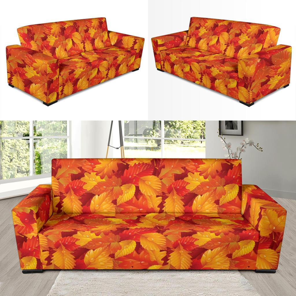 Elm Leave Autum Print Pattern Sofa Slipcover-JTAMIGO.COM