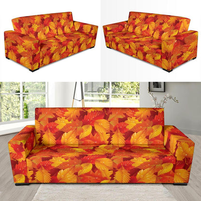 Elm Leave Autum Print Pattern Sofa Slipcover-JTAMIGO.COM