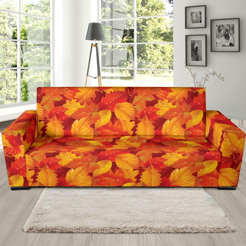 Elm Leave Autum Print Pattern Sofa Slipcover-JTAMIGO.COM