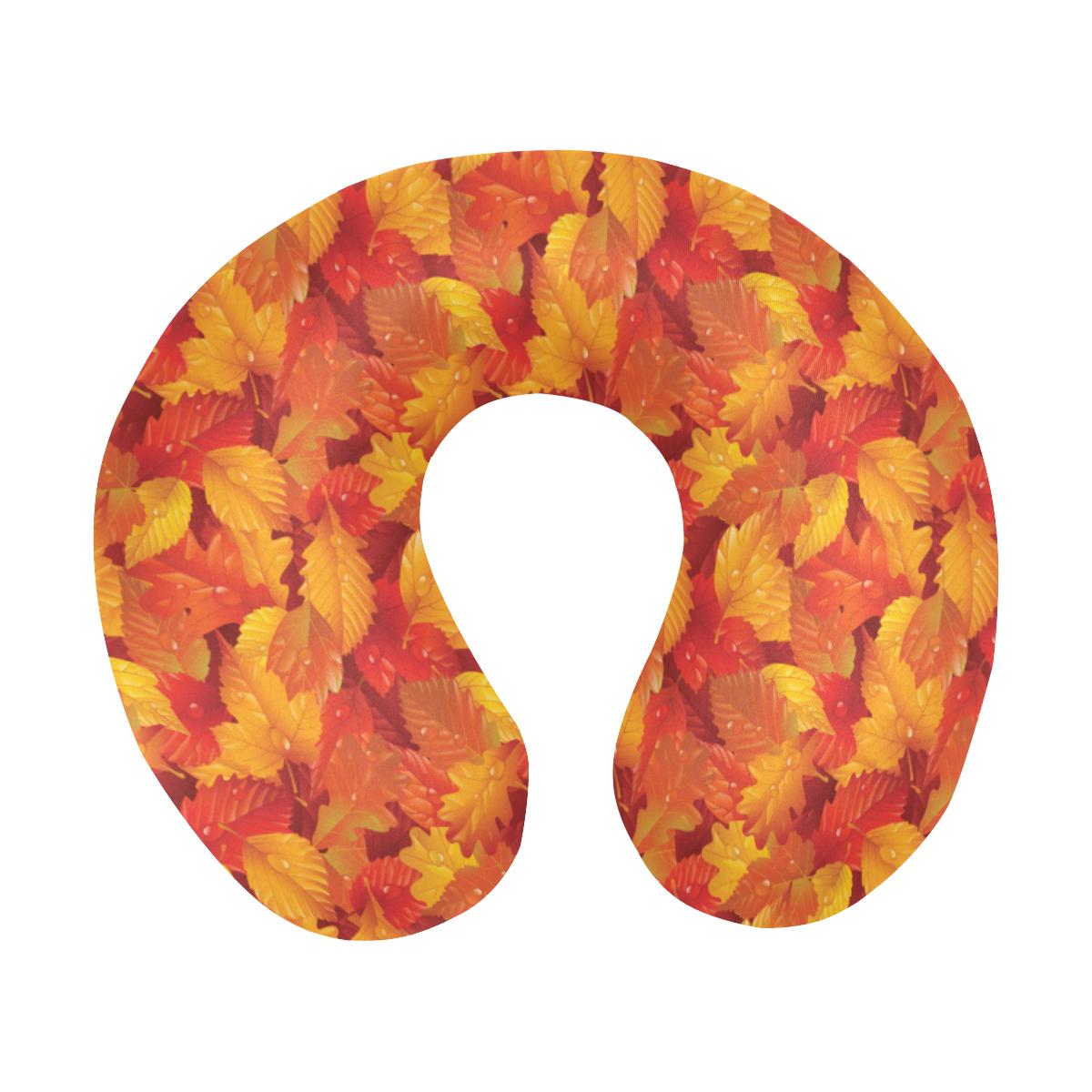 Elm Leave Autum Print Pattern U-Shaped Travel Neck Pillow-JTAMIGO.COM