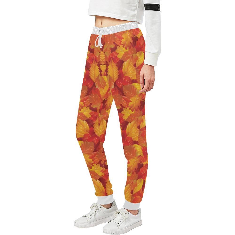 Elm Leave Autum Print Pattern Unisex Casual Sweatpants (Model L11)-JTAMIGO.COM