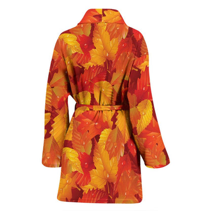 Elm Leave Autum Print Pattern Women Bath Robe-JTAMIGO.COM
