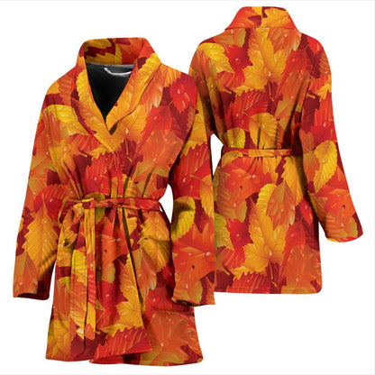 Elm Leave Autum Print Pattern Women Bath Robe-JTAMIGO.COM