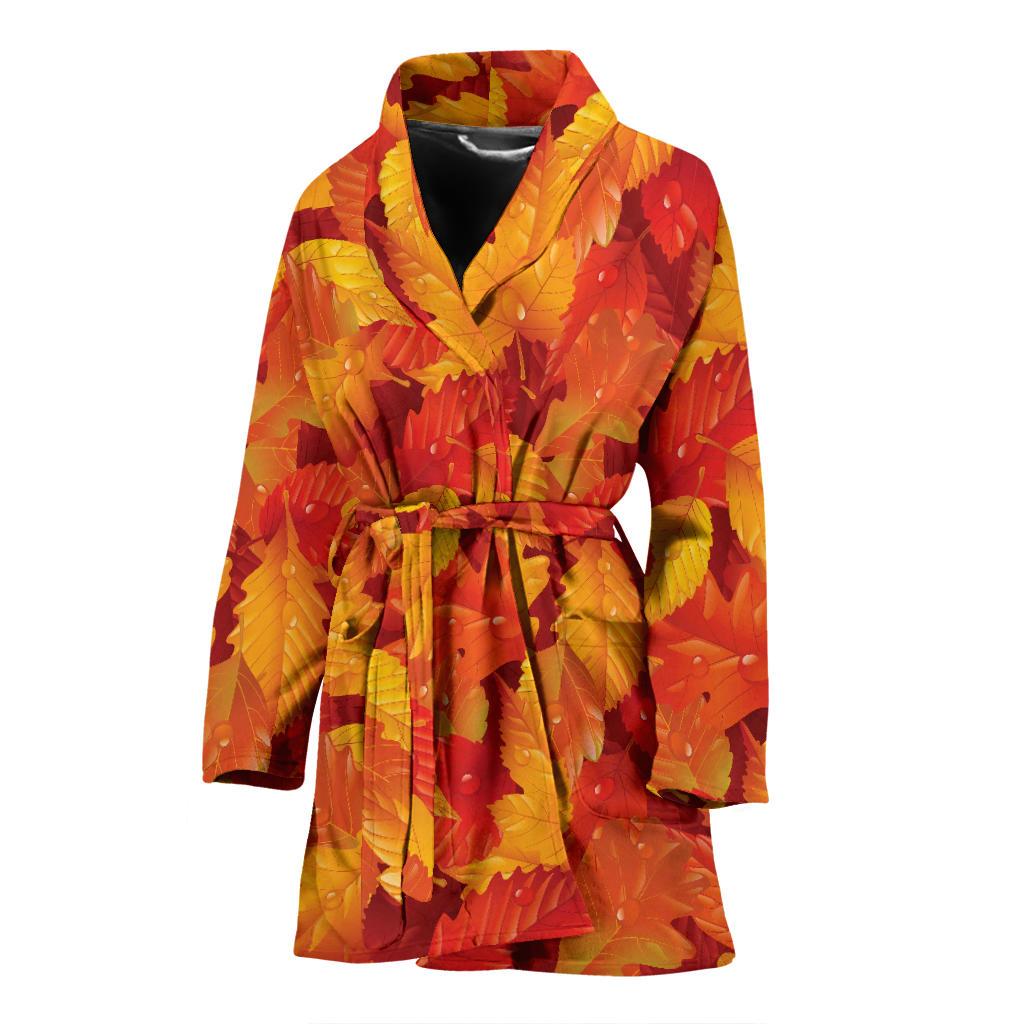 Elm Leave Autum Print Pattern Women Bath Robe-JTAMIGO.COM
