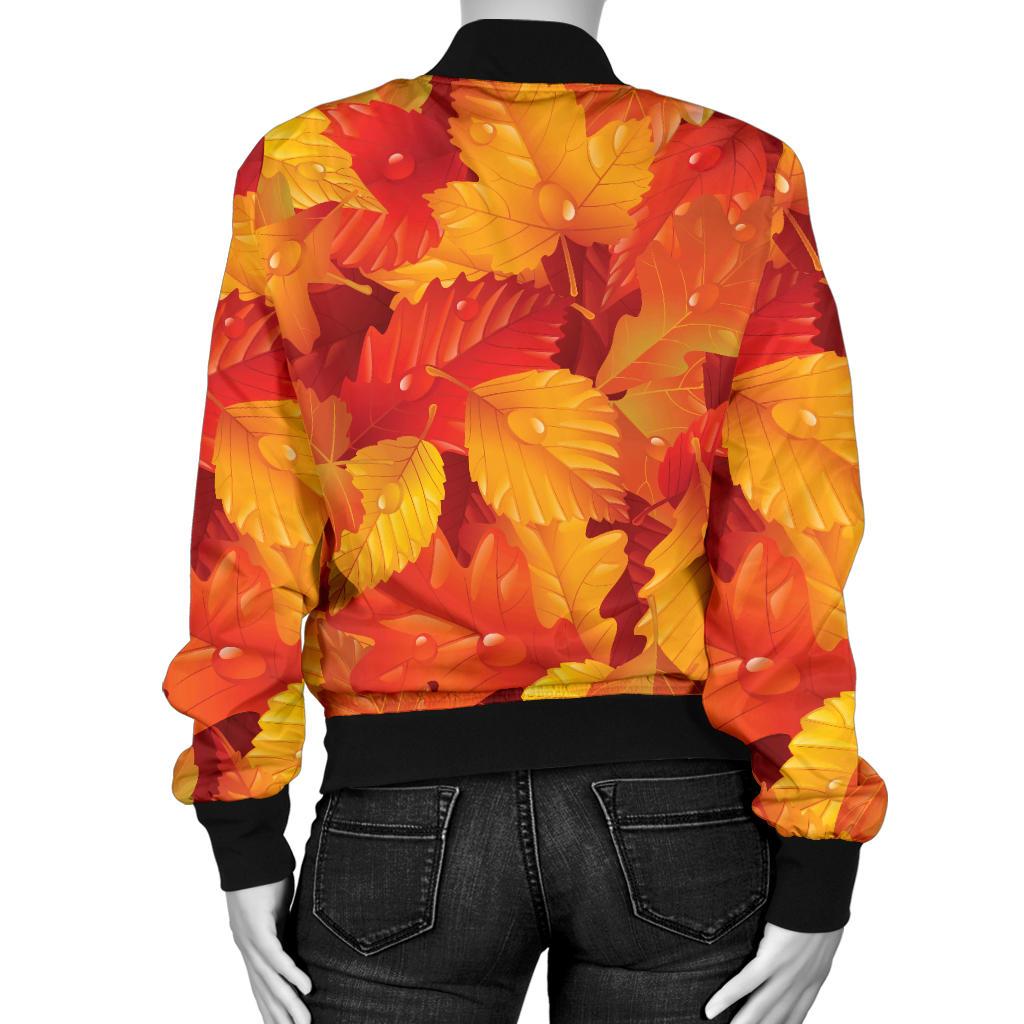 Elm Leave Autum Print Pattern Women Casual Bomber Jacket