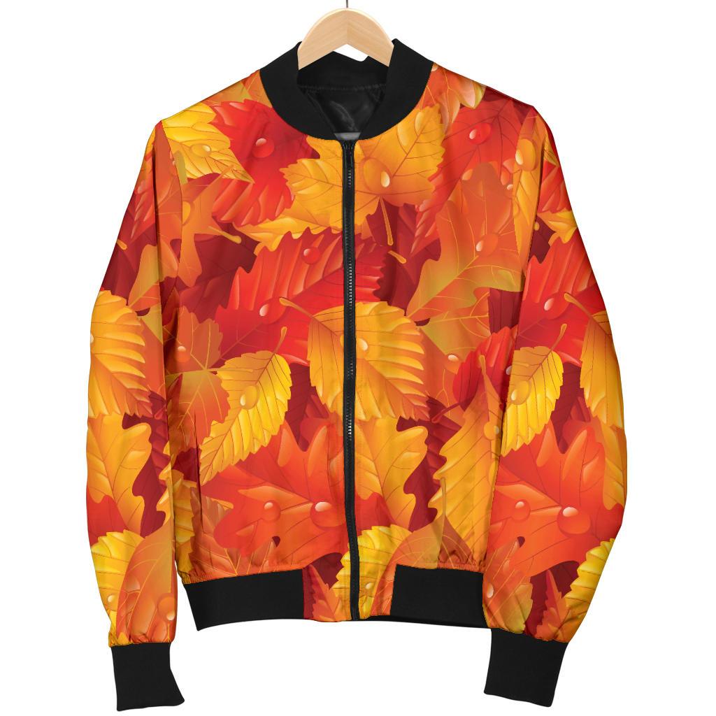 Elm Leave Autum Print Pattern Women Casual Bomber Jacket