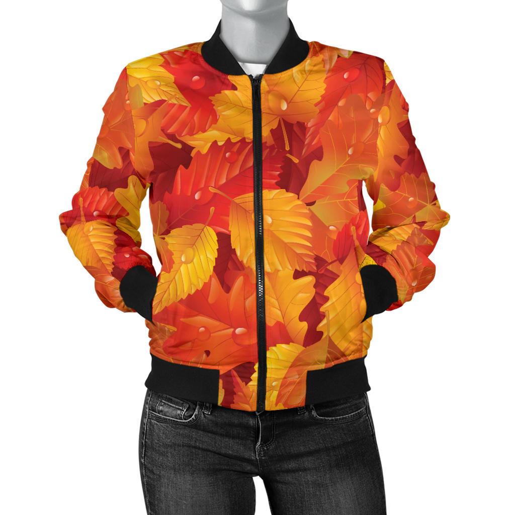 Elm Leave Autum Print Pattern Women Casual Bomber Jacket
