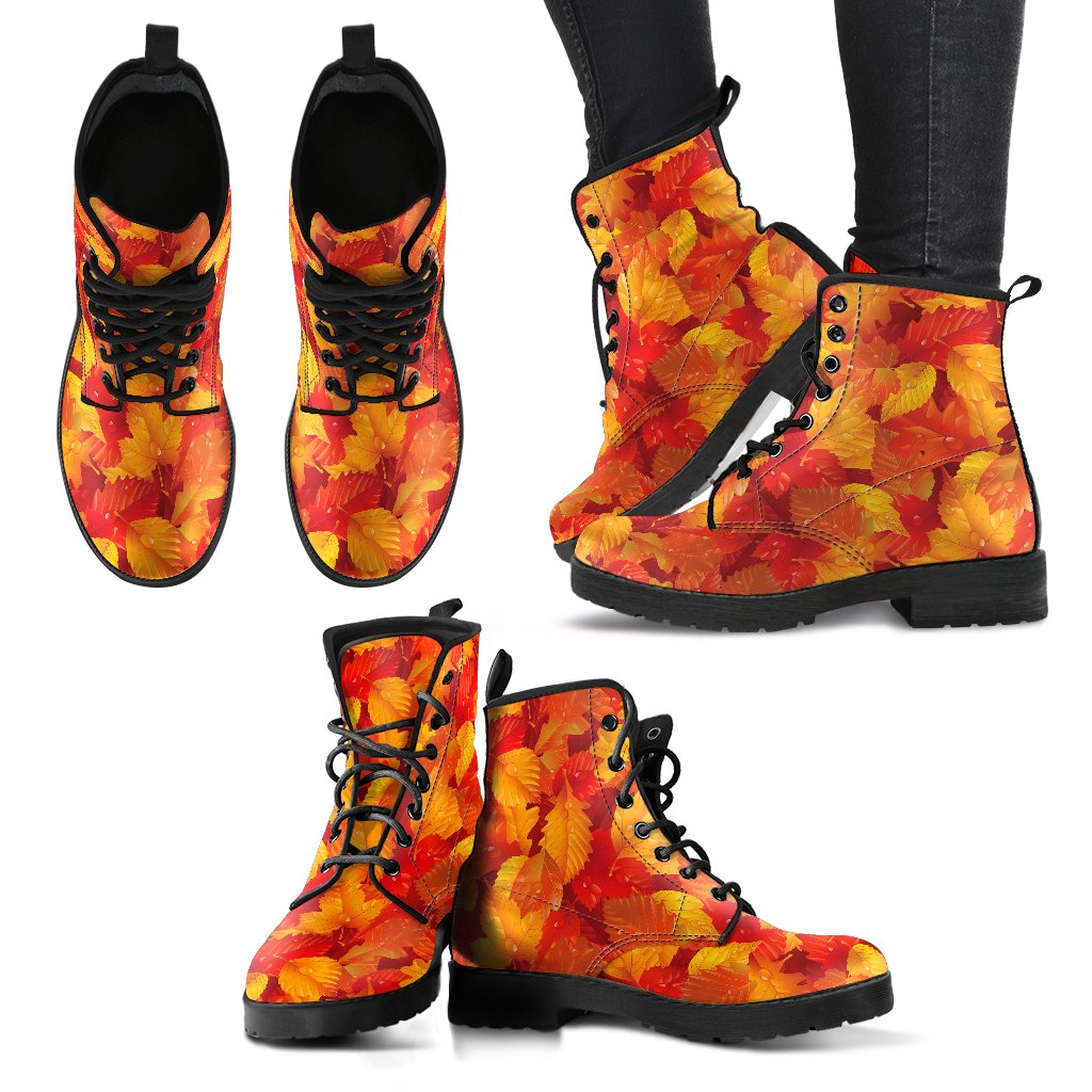 Elm Leave Autum Print Pattern Women Leather Boots-JTAMIGO.COM