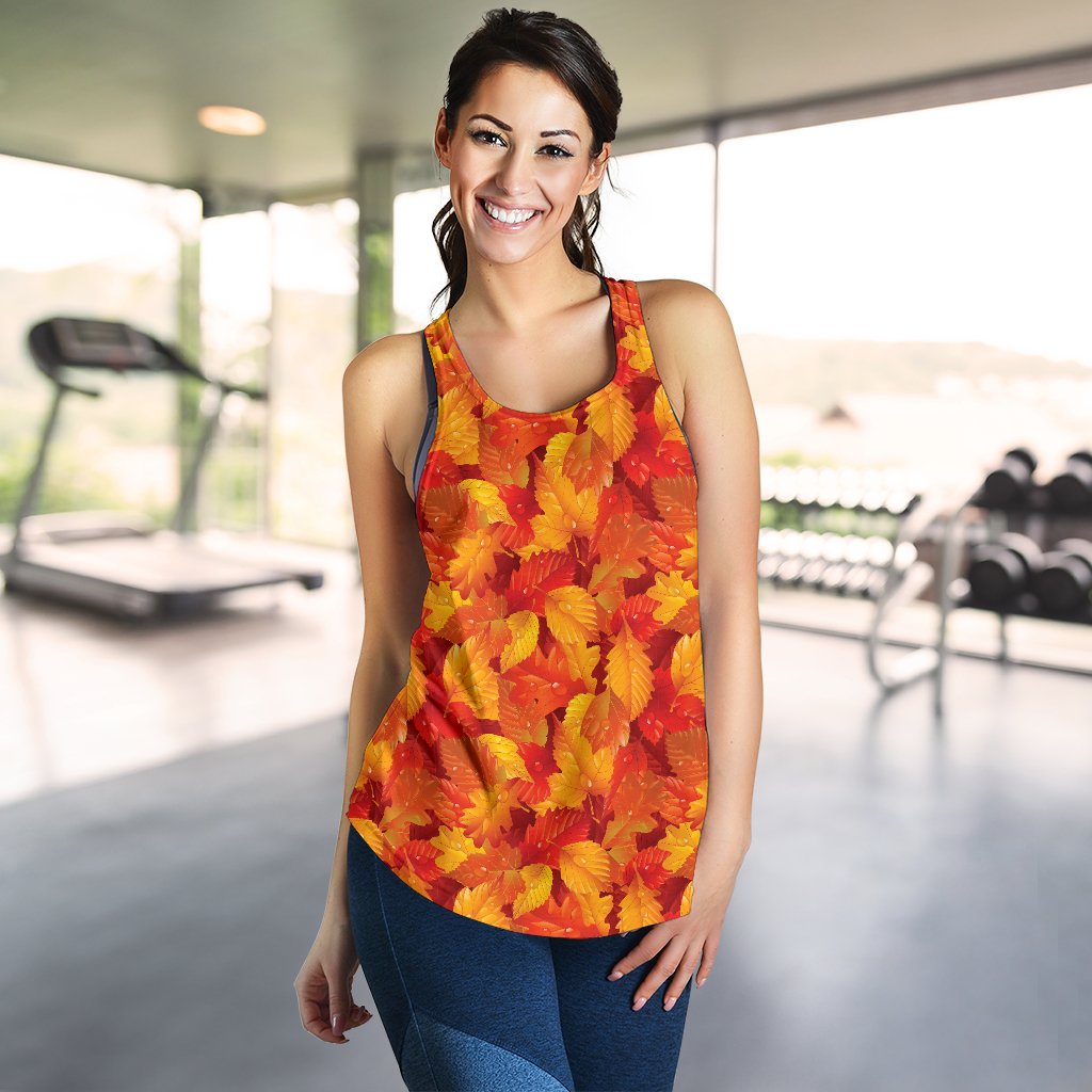 Elm Leave Autum Print Pattern Women Racerback Tank Top
