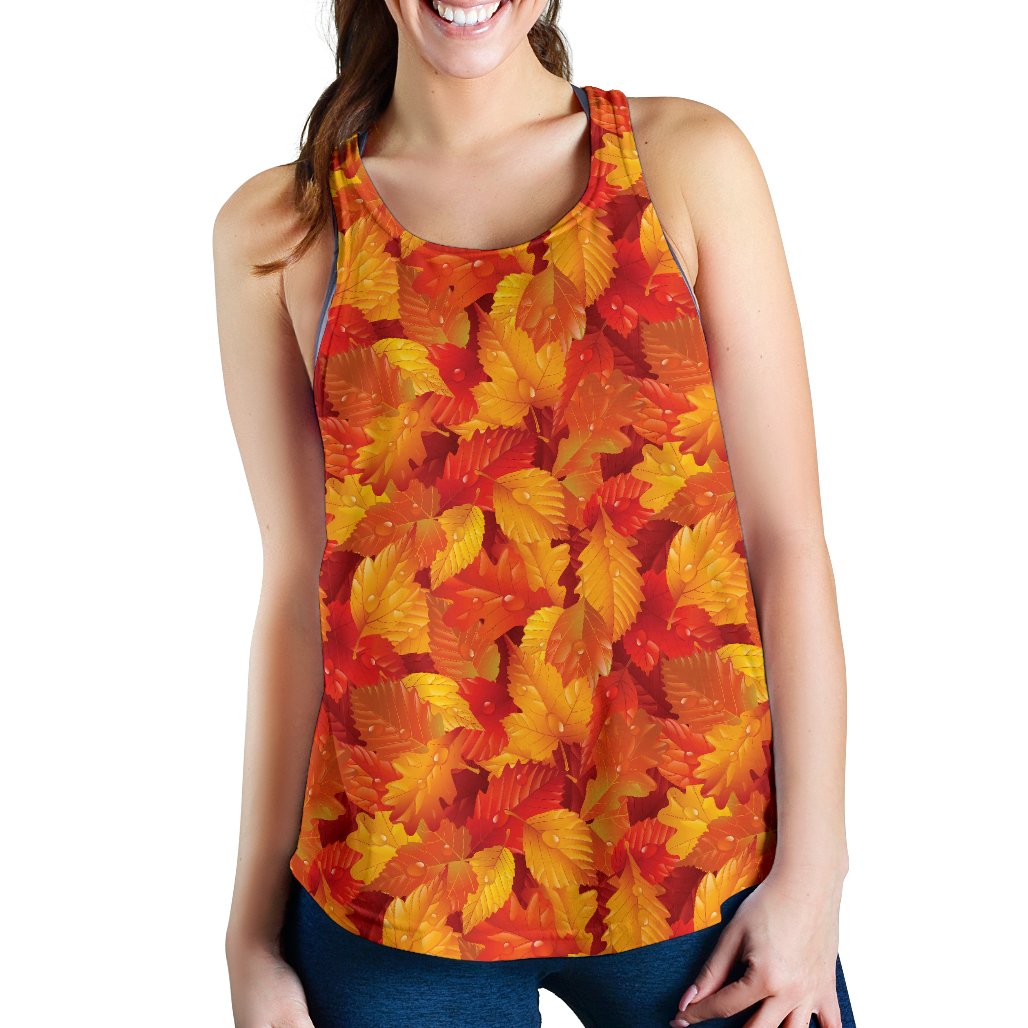Elm Leave Autum Print Pattern Women Racerback Tank Top