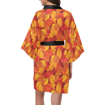 Elm Leave Autum Print Pattern Women Short Kimono Robe