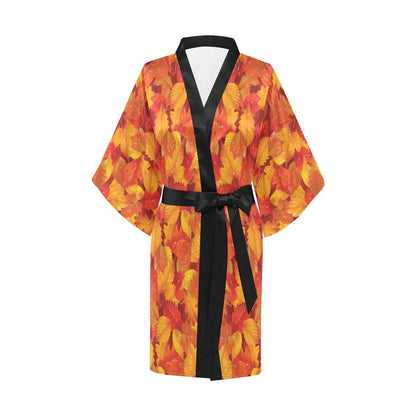 Elm Leave Autum Print Pattern Women Short Kimono Robe