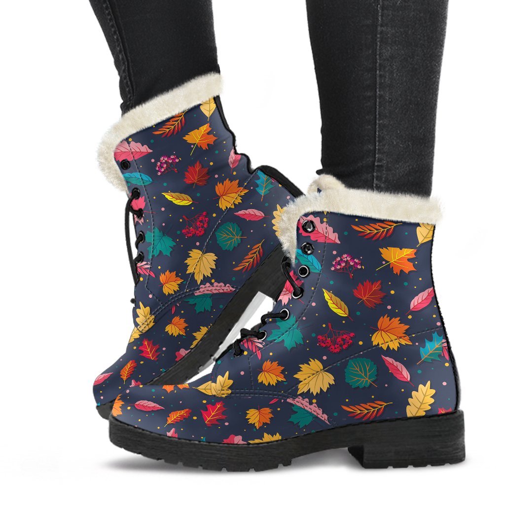 Elm Leave Colorful Print Pattern Faux Fur Leather Boots-JTAMIGO.COM