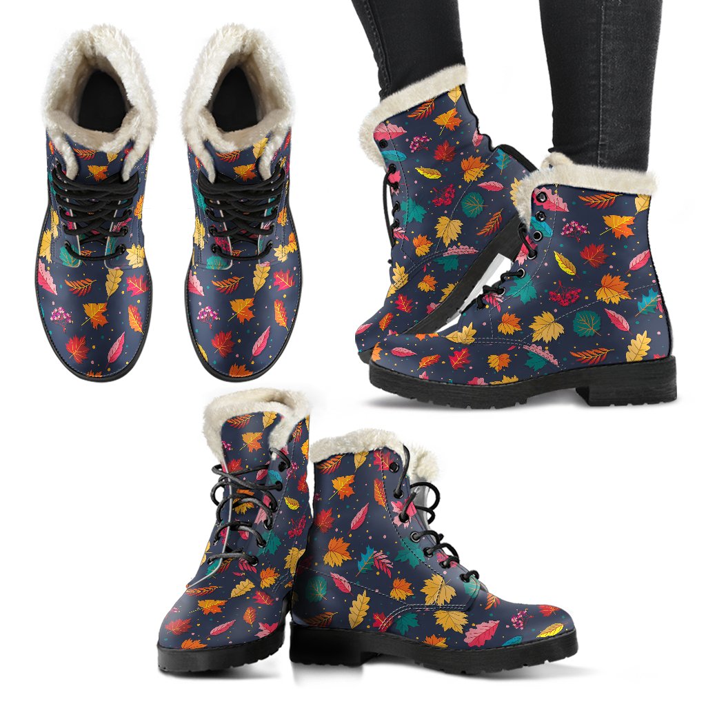 Elm Leave Colorful Print Pattern Faux Fur Leather Boots-JTAMIGO.COM