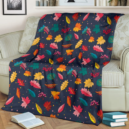 Elm Leave Colorful Print Pattern Fleece Blanket