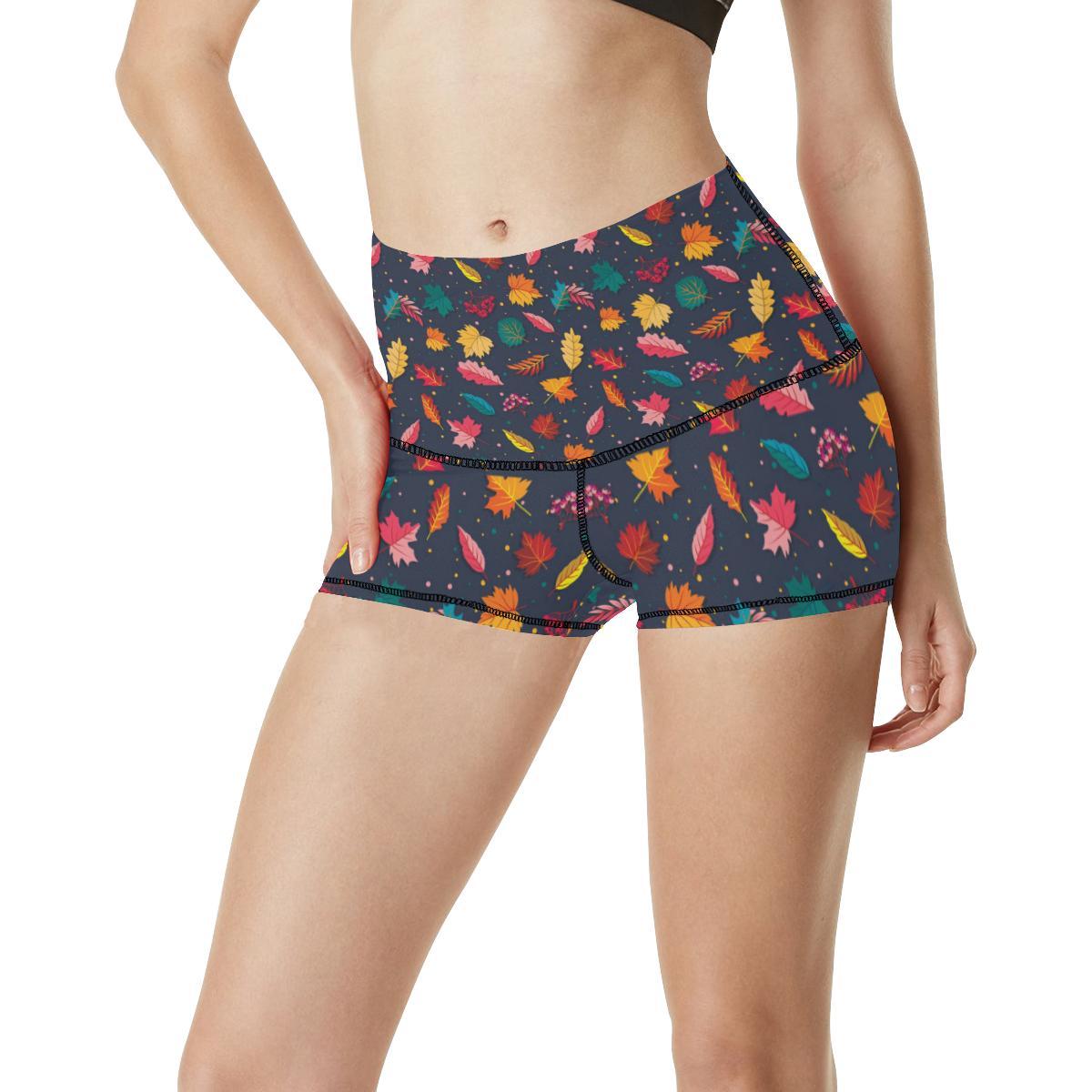 Elm Leave Colorful Print Pattern High Waisted Spandex Shorts-JTAMIGO.COM