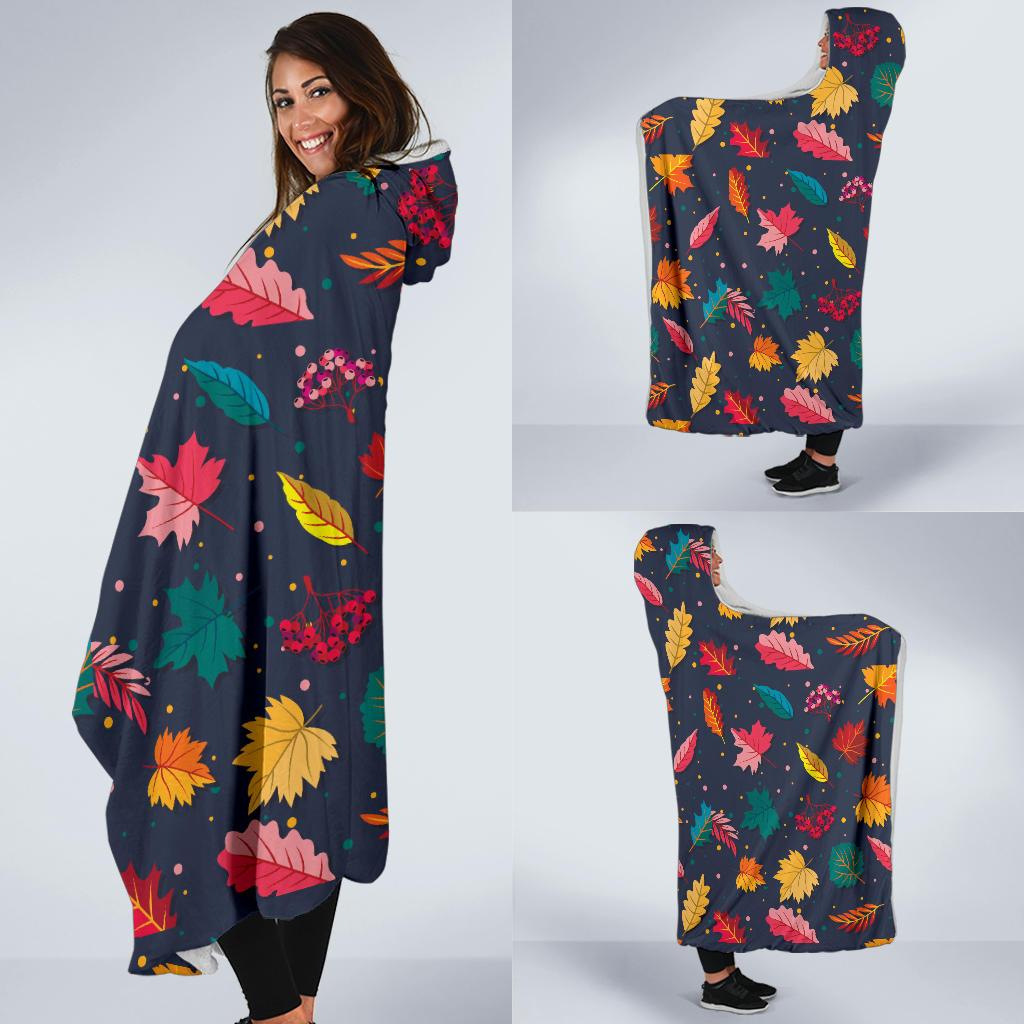Elm Leave Colorful Print Pattern Hooded Blanket-JTAMIGO.COM