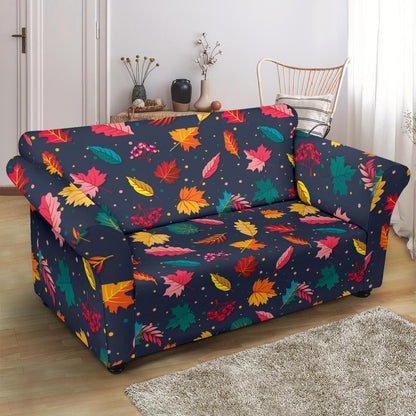 Elm Leave Colorful Print Pattern Loveseat Slipcover-JTAMIGO.COM