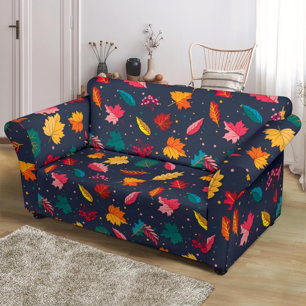Elm Leave Colorful Print Pattern Loveseat Slipcover-JTAMIGO.COM