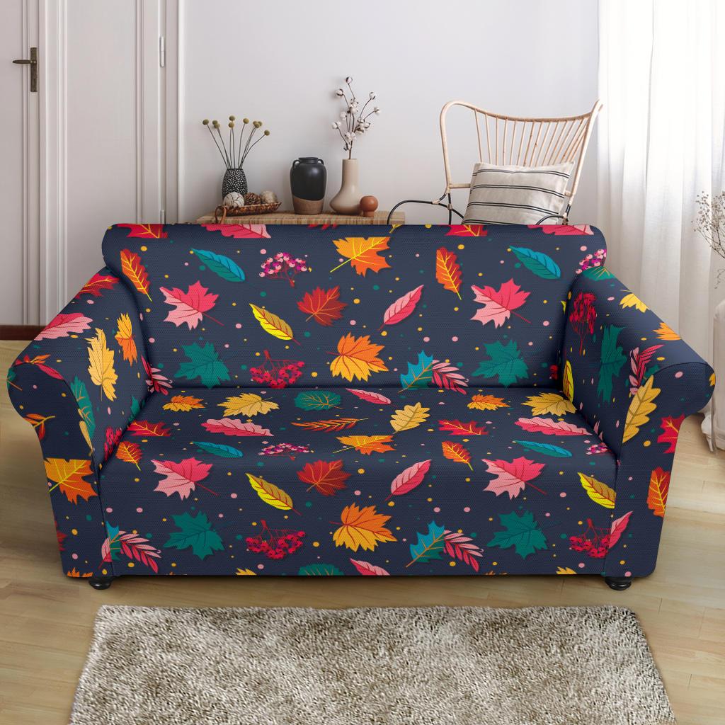Elm Leave Colorful Print Pattern Loveseat Slipcover-JTAMIGO.COM