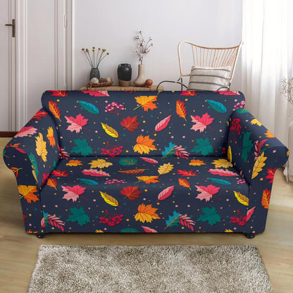 Elm Leave Colorful Print Pattern Loveseat Slipcover-JTAMIGO.COM