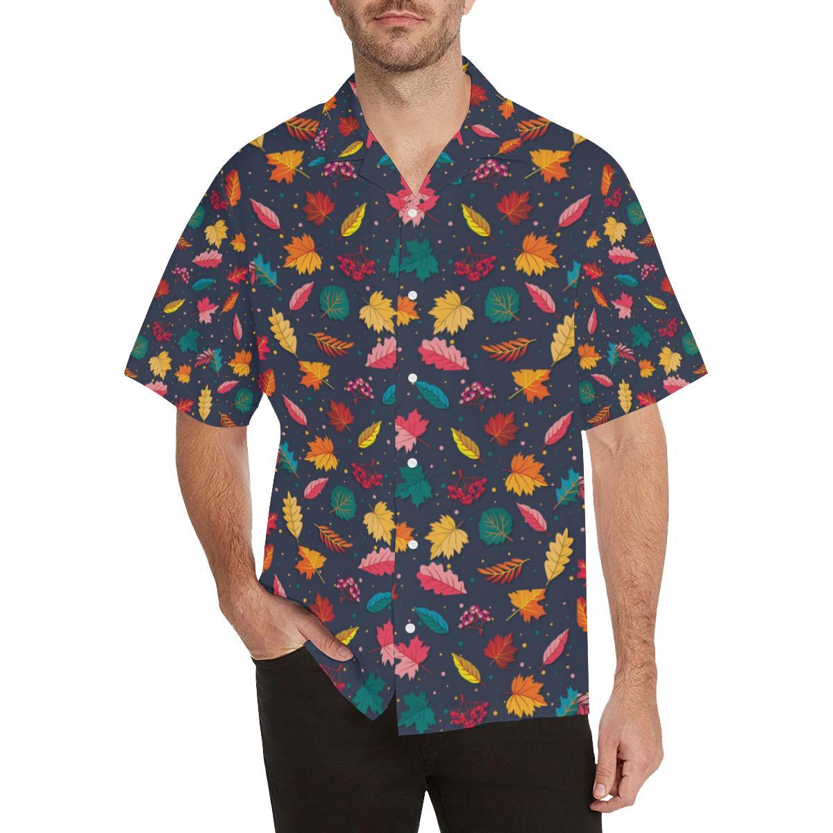 Elm Leave Colorful Print Pattern Men Aloha Hawaiian Shirt