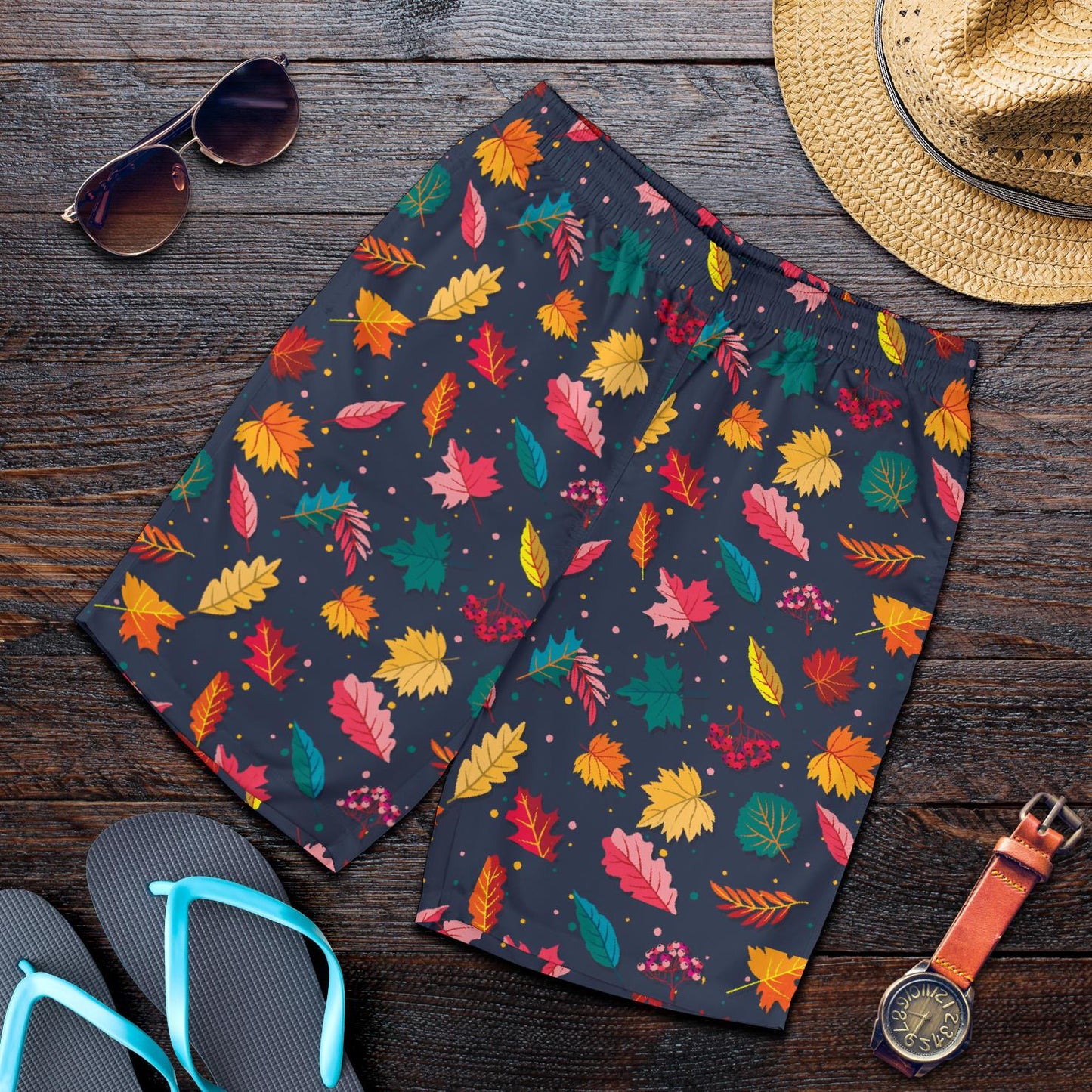 Elm Leave Colorful Print Pattern Mens Shorts-JTAMIGO.COM
