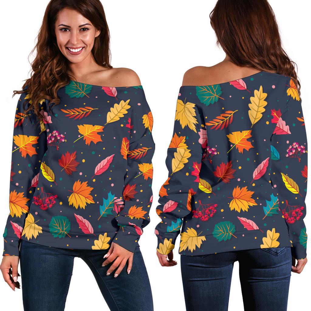 Elm Leave Colorful Print Pattern Off Shoulder Sweatshirt