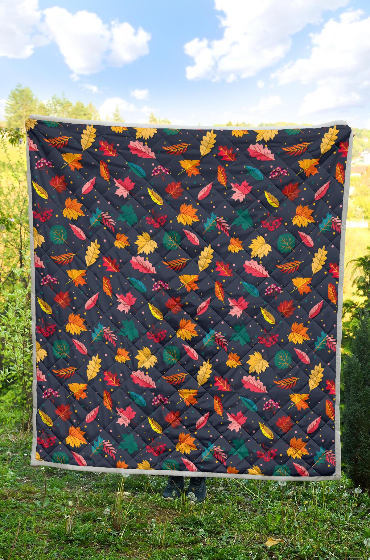 Elm Leave Colorful Print Pattern Premium Quilt-JTAMIGO.COM