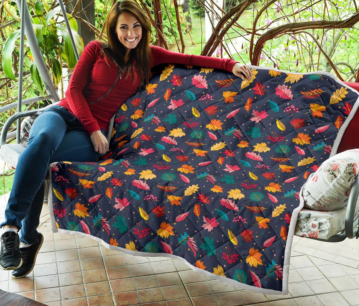 Elm Leave Colorful Print Pattern Premium Quilt-JTAMIGO.COM