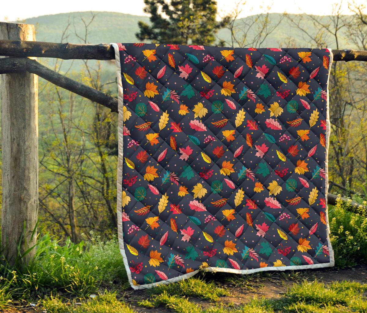 Elm Leave Colorful Print Pattern Premium Quilt-JTAMIGO.COM