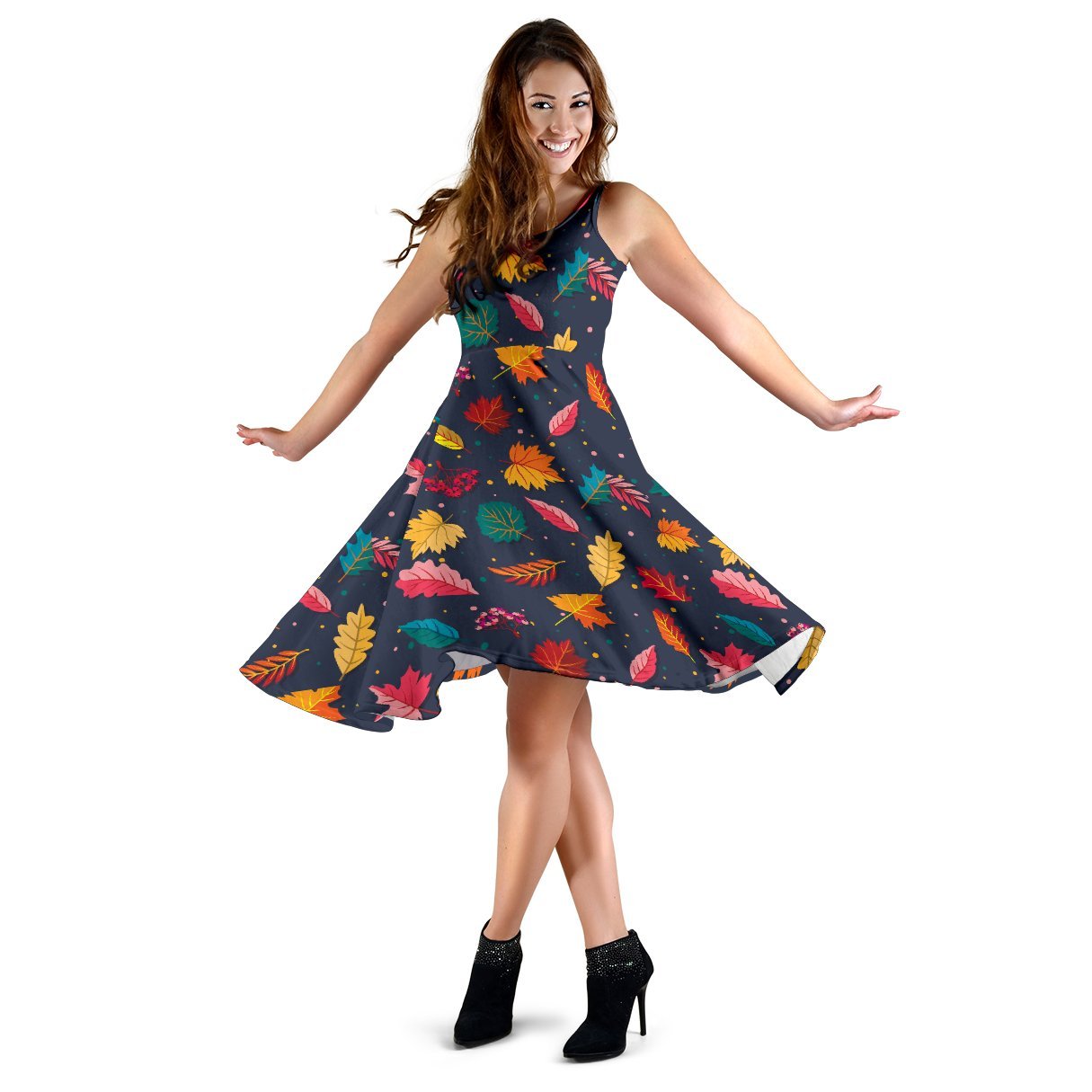 Elm Leave Colorful Print Pattern Sleeveless Dress
