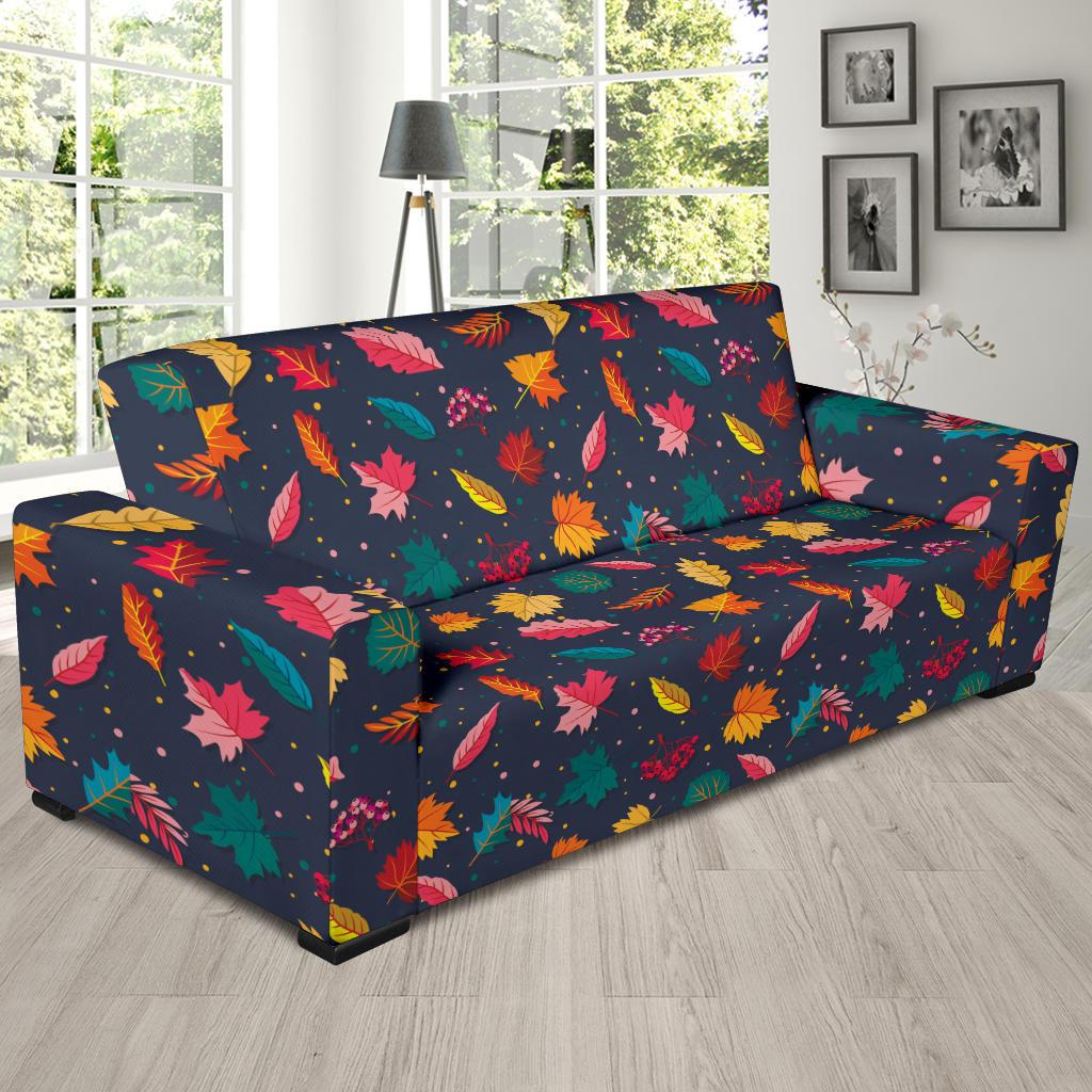 Elm Leave Colorful Print Pattern Sofa Slipcover-JTAMIGO.COM
