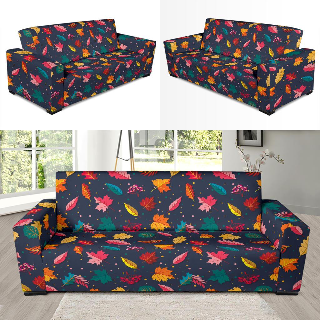 Elm Leave Colorful Print Pattern Sofa Slipcover-JTAMIGO.COM