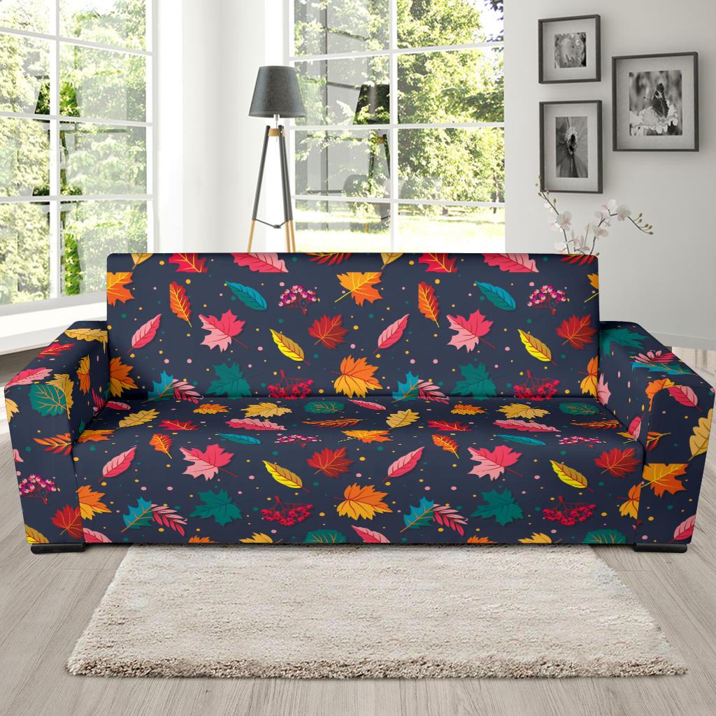 Elm Leave Colorful Print Pattern Sofa Slipcover-JTAMIGO.COM