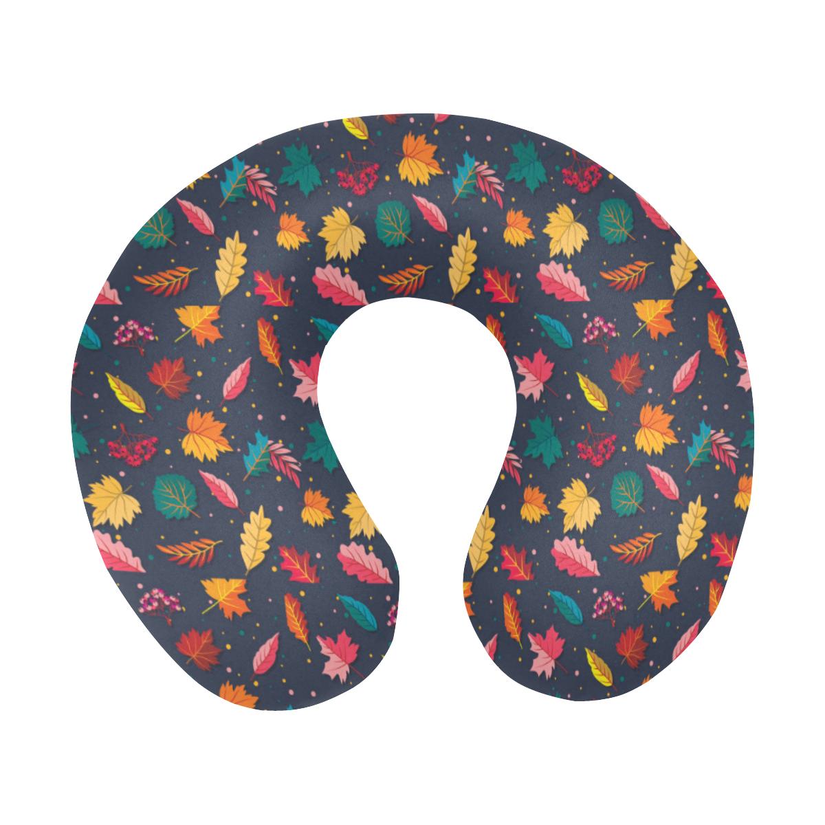 Elm Leave Colorful Print Pattern U-Shaped Travel Neck Pillow-JTAMIGO.COM