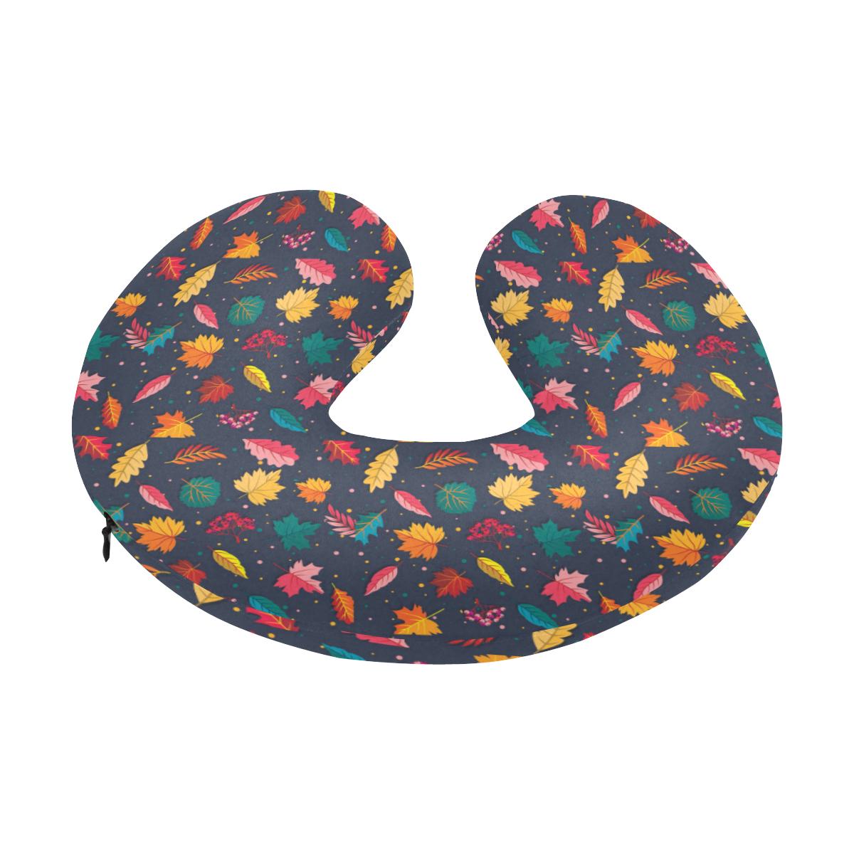 Elm Leave Colorful Print Pattern U-Shaped Travel Neck Pillow-JTAMIGO.COM