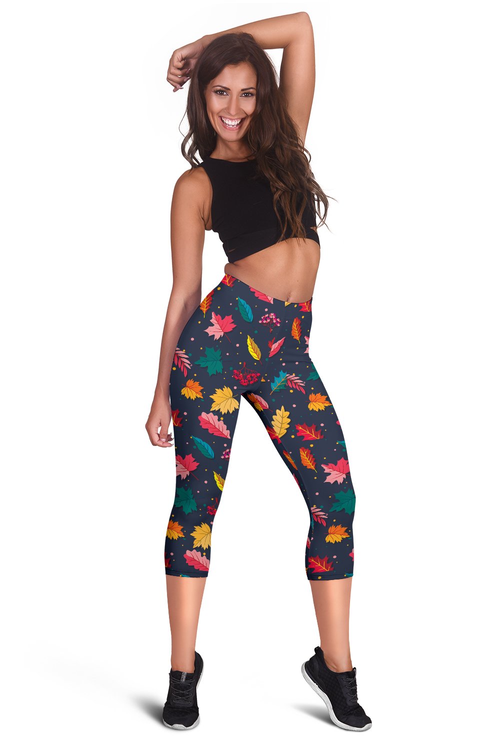 Elm Leave Colorful Print Pattern Women Capris